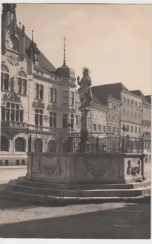(100596) AK Braunau am Inn, Fischbrunnen mit Rathaus, vor 1945