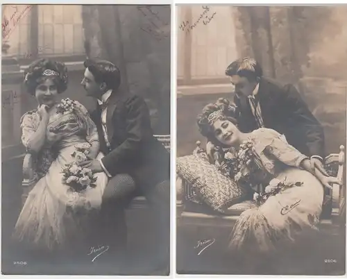 (100577) AK Paar auf kleiner Bank, Rendezvous, 2 Karten aus Serie vor 1945