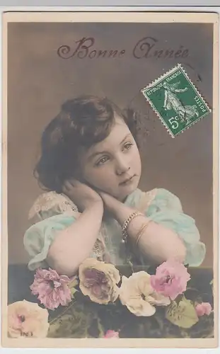 (100567) AK Bonne Année, Neujahr, Mädchen mit Rosenblüten 1907