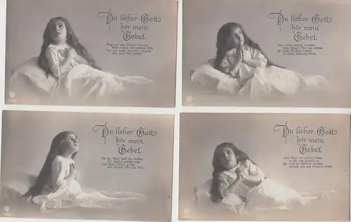 (100281) AK Mädchen betet, 4 Karten aus Serie, Feldpost 1917