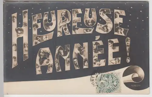 (100250) AK Heureuse Année!, Neujahr, Frauenporträts 1906