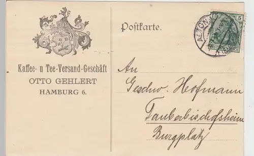 (100239) Postkarte, Otto Gehlert, Kaffee- u. Teeversand Hamburg 1916
