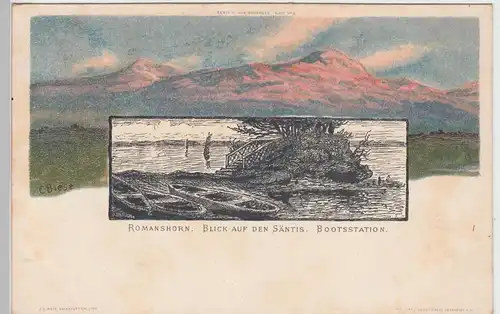 (100218) AK Romanshorn, Blick a.d. Säntis, Bootstation, vor 1905