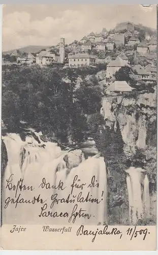(98681) AK Jajce, Ortschaft mit Wasserfall 1909