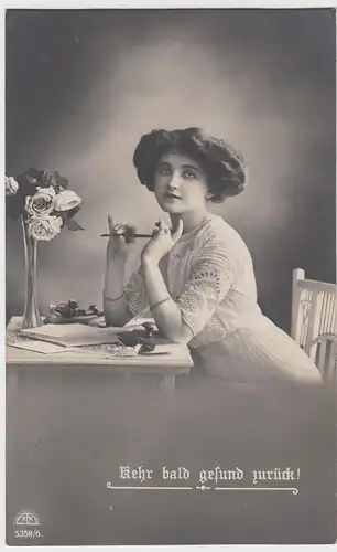 (98415) AK junge Frau schreibt Brief "Kehr bald gesund zurück", 1915