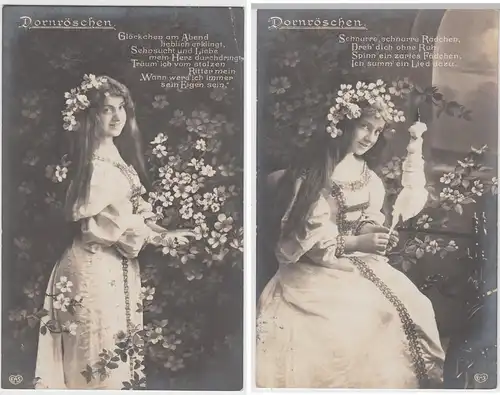 (98400) AK junges Mädchen als Dornröschen, 2 Karten aus Serie 1907