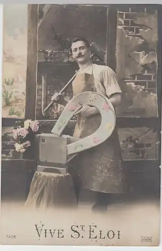 (98385) AK Glückwunsch Vive St. Eloi, Schmied mit Hufeisen, 1914