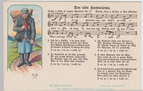 (97884) AK Liedkarte "Der alte Hannelsma", Erzgebirgische Mundart, vor 1945