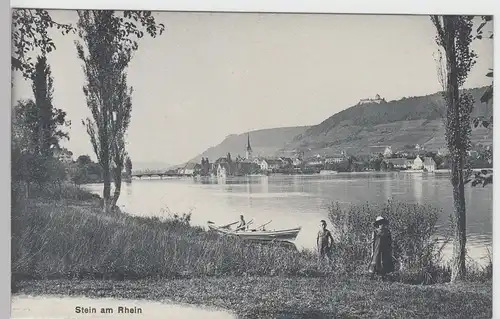 (97719) AK Stein am Rhein, Panorama, Kinder am Fluss, vor 1945