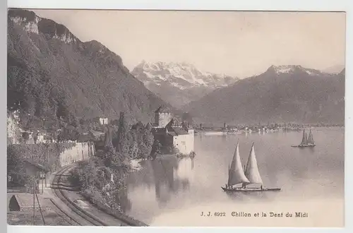 (97712) AK Veytaux, Château de Chillon, Gleise, Dents du Midi, vor 1945