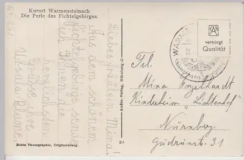 (95537) AK Warmensteinach, Ansicht Kriegerdenkmal, 1941