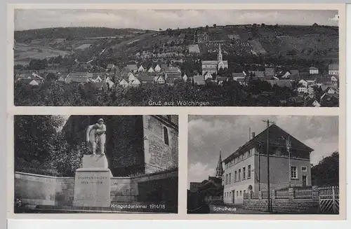 (95429) AK Wölchingen, Total, Kriegerdenkmal, Schule, 1940er
