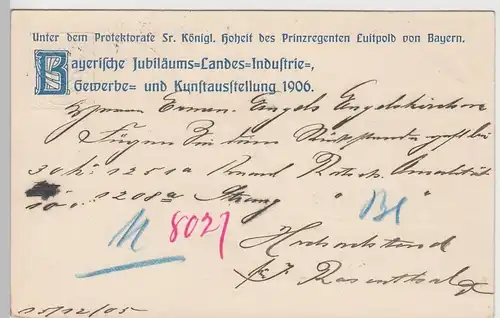 (95148) Motiv Ganzsache Jubiläums Landesausstellung Nürnberg 1906