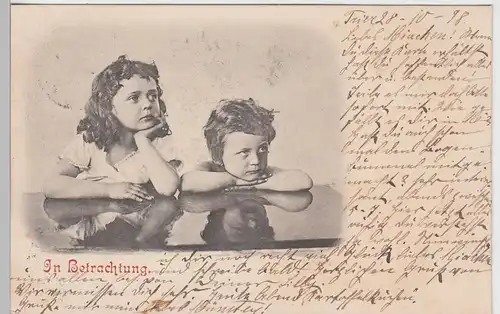 (95028) AK In Betrachtung, Zwei kleine Kinder 1898