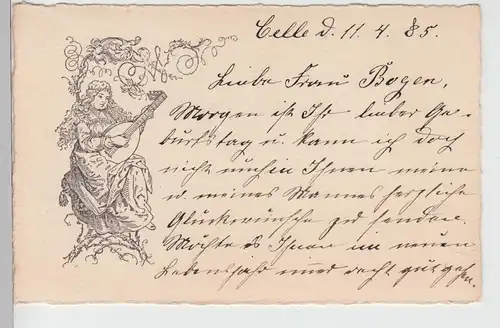 (95024) Postkarte junge Frau eine Laute spielend 1885