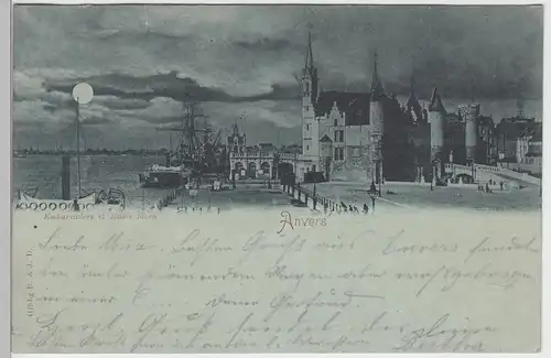 (94988) AK Anvers, Antwerpen, Burg, Het Steen, Mondscheinkarte 1898