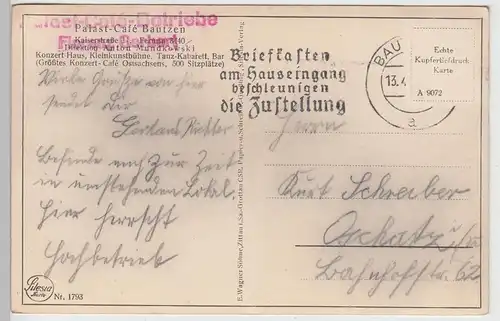 (94619) AK Bautzen, Palast Cafe, Inneres, vor 1945