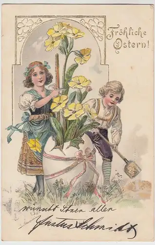 (94115) AK Glückwunsch Ostern, Kinder schmücken Riesenei mit Blumen, 1908
