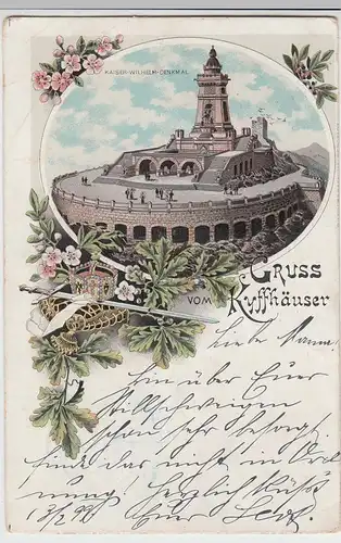 (93959) AK Gruss vom Kyffhäuser, Kaiser Wilhelm-Denkmal, Litho 1899