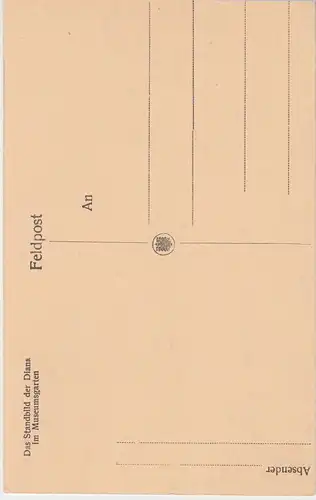(93838) AK Laon, Standbild der Diana im Museumsgarten, Feldpostkarte