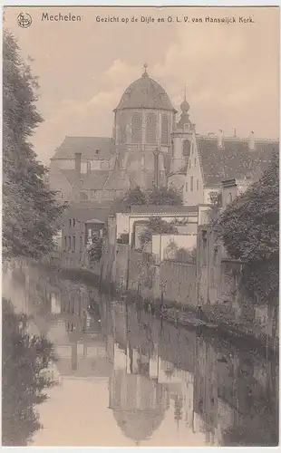 (93828) AK Mechelen, Gezicht op de Dijle en O.L.V. van Hanswijck Kerk, vor 1945
