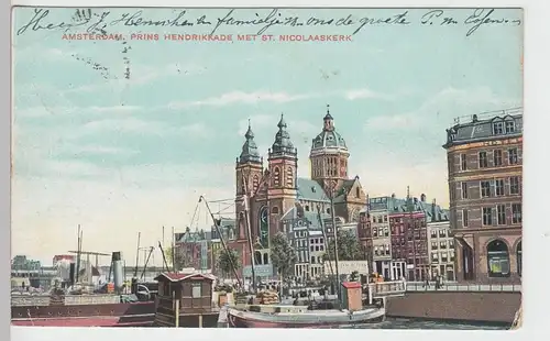 (93716) AK Amsterdam, Prins Hendrikkade met St. Nicolaaskerk, 1908