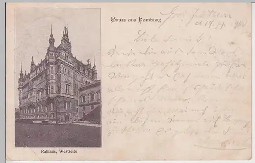 (93572) AK Gruss aus Hamburg, Rathaus Westseite, 1900