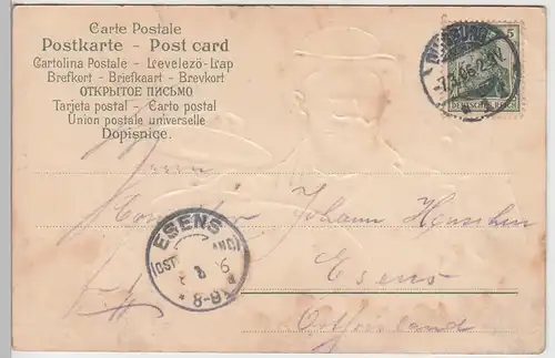 (93360) AK Geburtstag, Herr mit Pauke, Prägekarte 1906