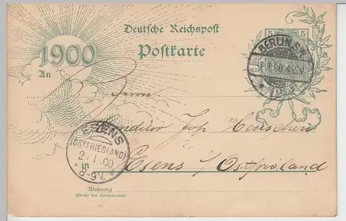 (93353) Ganzsache, Deutsche Reichspost, Stempel Berlin SW 1900