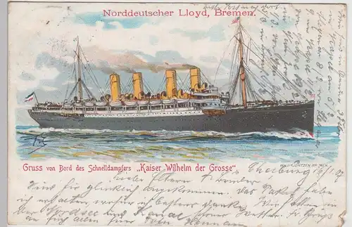 (93340) AK Dampfer Kaiser Wilhelm, Norddeutscher LLoyd Bremen 1907