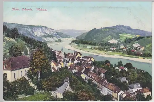 (93209) AK Stadt Wehlen, Sächs. Schweiz, Panorama, vor 1945