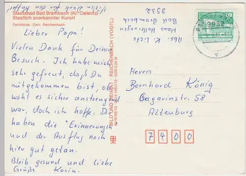 (92454) AK Bad Brambach, Mehrbildkarte, 1987