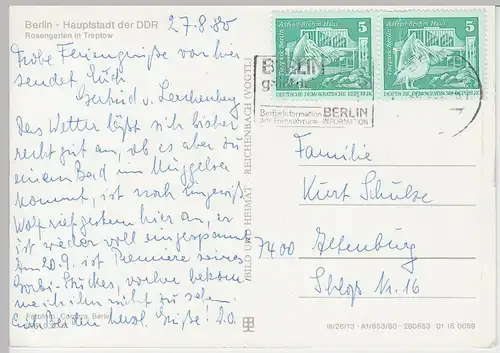 (92000) AK Berlin, Rosengarten in Treptow, DDR 1980