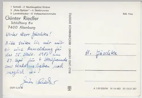 (91788) AK Altenburg, Thür., Skatbrunnen, Rote Spitzen 1984