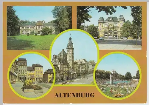 (91768) AK Altenburg, Thür., Freibad, Bahnhof, Markt, Mauritianum 1984