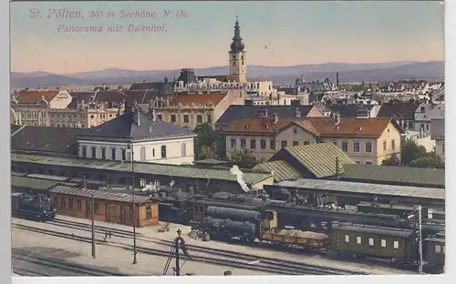 (91616) AK St. Pölten, Panorama mit Bahnhof, 1915