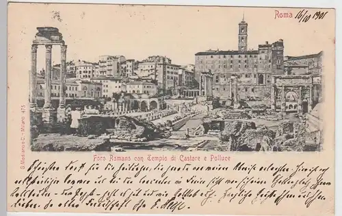 (91551) AK Rom, Roma, Foro Romano con Tempio di Castore e Polluce 1901