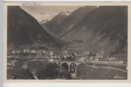 (91532) AK Göschenen, Ansicht m. Bahnhof u. Brücke 1930