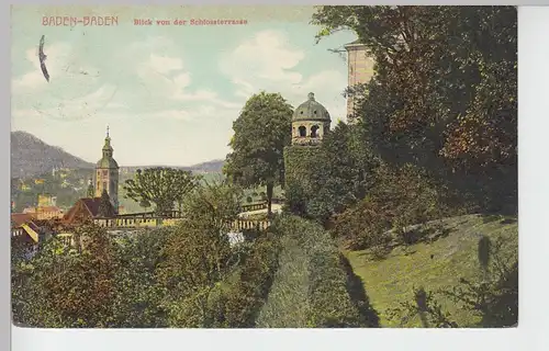 (91474) AK Baden Baden, Blick von der Schlossterrasse 1914