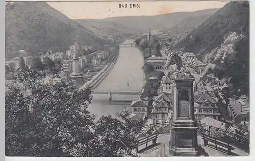 (91467) AK Bad Ems, Kriegerdenkmal, Blick auf den Ort 1914