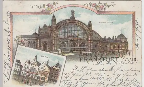 (91194) AK Gruss aus Frankfurt a.M., Hauptbahnhof, Litho 1900