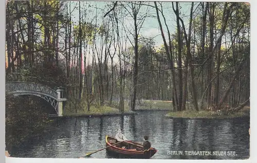 (91065) AK Berlin, Tiergarten, Neuer See, Brücke, Boot, vor 1945