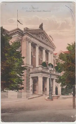 (90870) AK Halle a.S., Portal des Stadttheaters, 1917