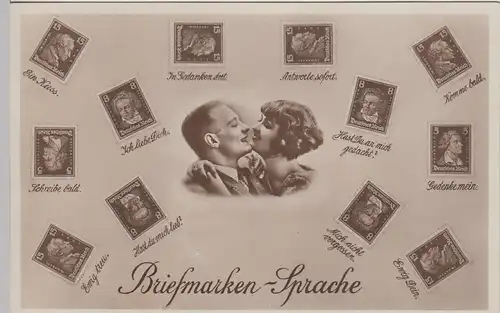 (90751) AK Briefmarkensprache DR mit Mi 387 usw., 1930er