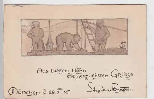 (90749) AK original gezeichnete Grußkarte -Aus lichten Höhn- 1905