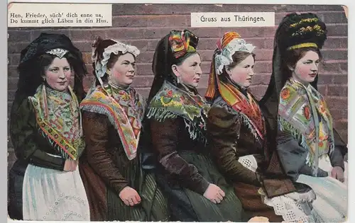 (90664) AK Gruss aus Thüringen, Frauen in Tracht, 1910