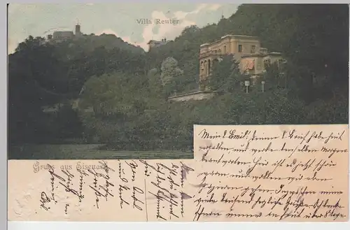 (90420) AK Gruss aus Eisenach, Villa Reuter, 1900