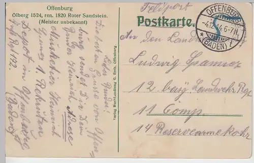 (90315) AK Offenburg, gotische Ölberg, Feldpost 1914