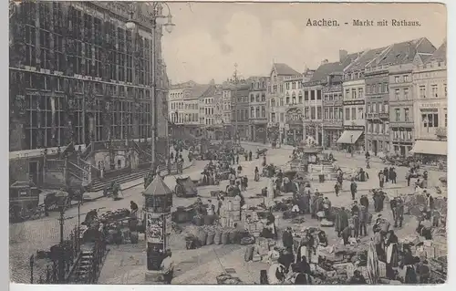 (90013) AK Aachen, Markt mit Rathaus, 1909