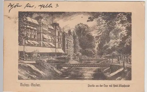 (89861) AK Rudi Müllers: Baden-Baden, Partie Oos m. Hotel Stephanie